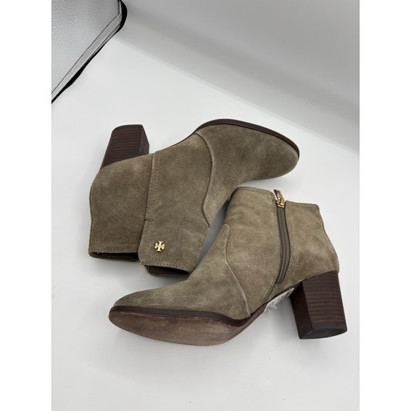 Tory Burch Taupe Suede Ankle Bootie Block Heel Size 9 Round Toe - Picture 3 of 8